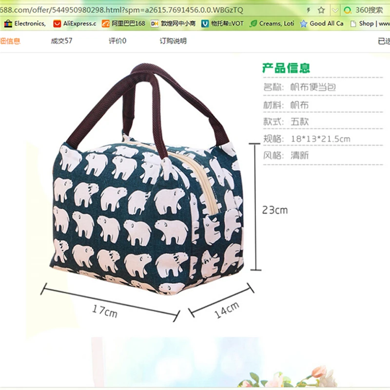 

Portable Insulated Thermal Food Picnic Lunch Bag Box Cartoon Bags Pouch For Women Girl Kids Children
