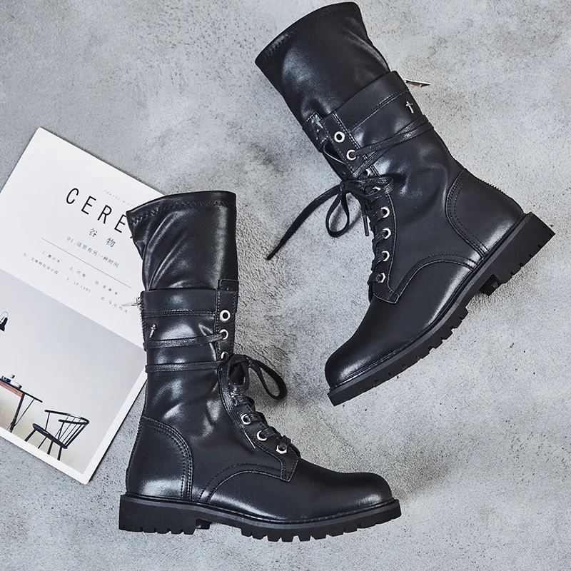 Женские мотоциклетные ботинки RASMEUP черные ботильоны из натуральной кожи на