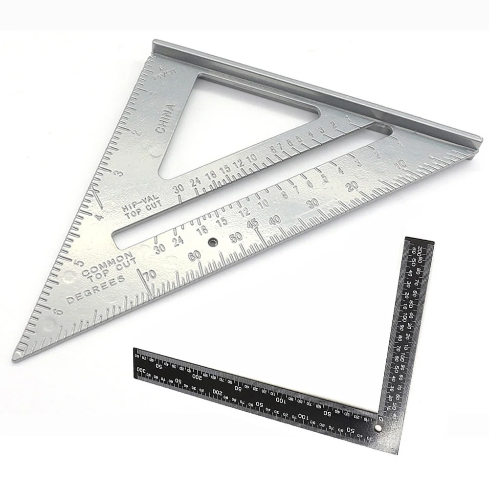

1 * Triangle Ruler Black Steel Angle Square 30 * 20cm + Aluminum Alloy 7 Inch Triangle Ruler High Quality