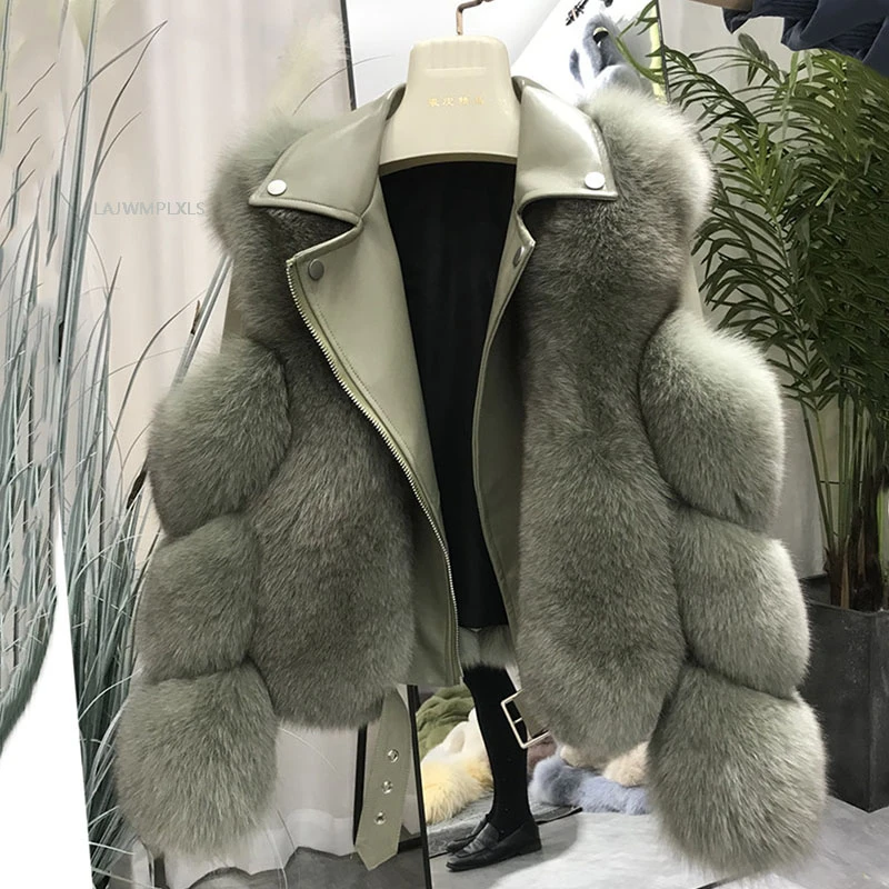 Куртка из натурального Лисьего меха 100% овечья шубка короткая натуральная кожа