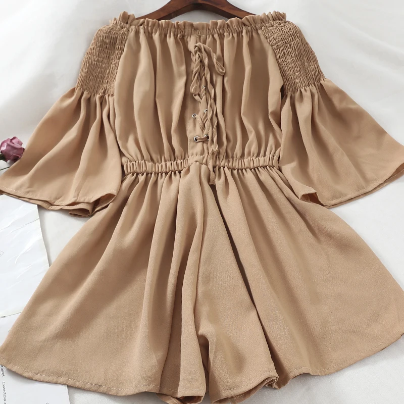 Женский комбинезон с бантом эластичный облегающий пляжный вырезом лодочкой и