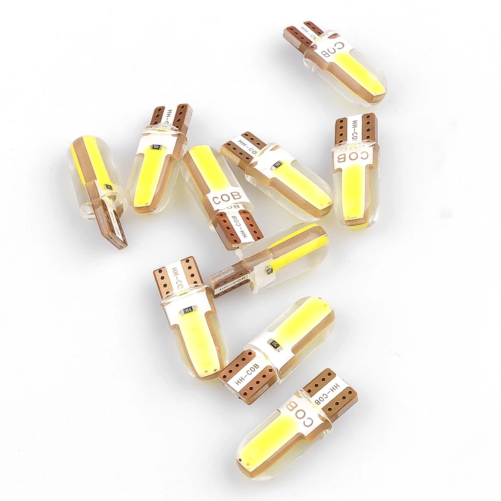 

10pcs Silicone Gel COB12V T10 W5W LED Car Light Wedge Side Parking Reading Bulb Signal Lamp Clearance Door Light 12 SMD Chips