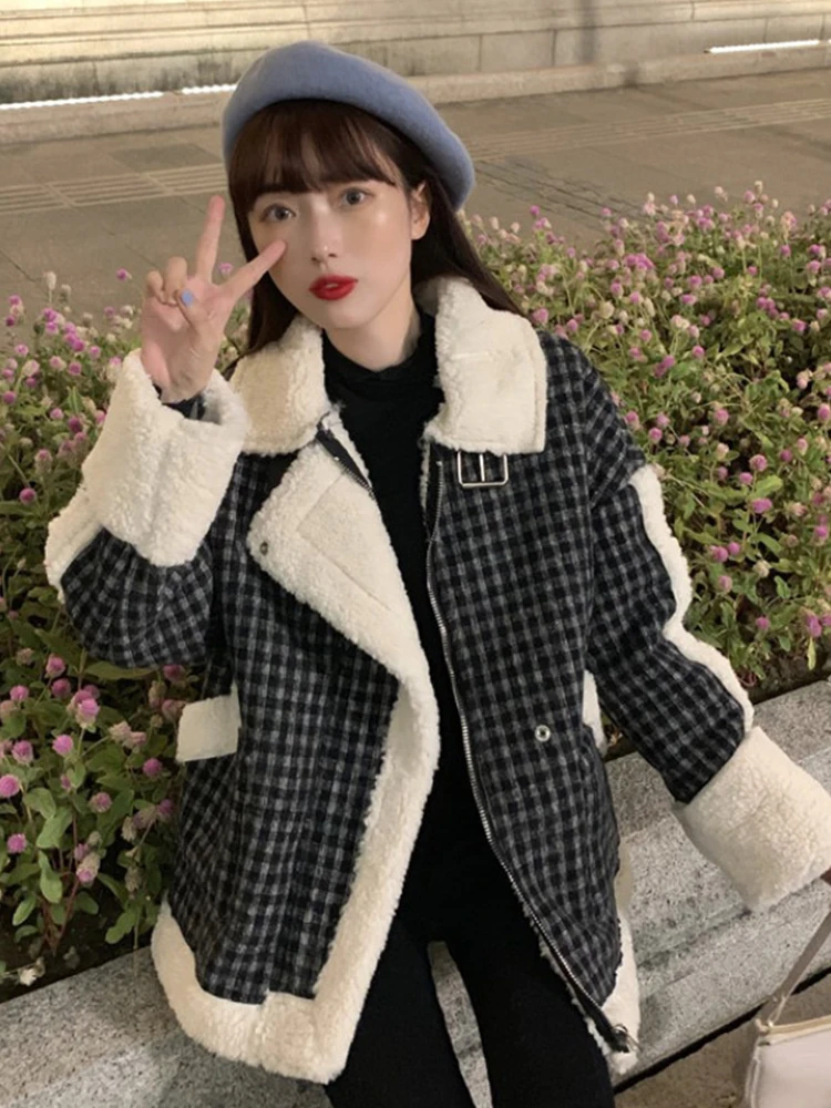 

Yuansuo Style Loose Long Sleeve Plaid Cotton Padded Clothes Women's Winter Wear
