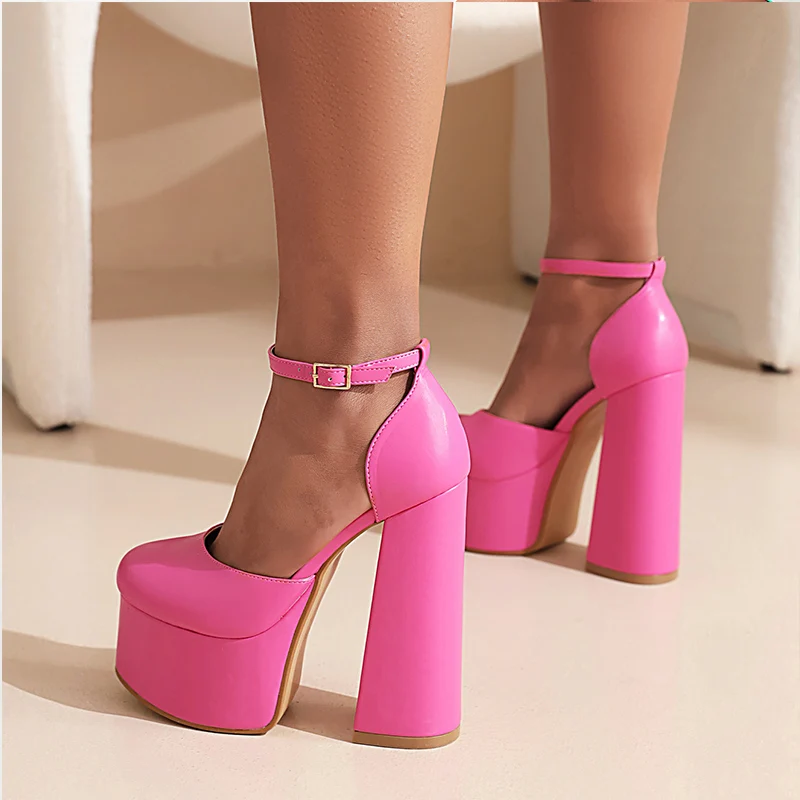New Spring Summer Woman Pumps Chunky High Heels Round Toe Sexy Ankle Strap Dress Party Wedding Office Lady Shoes Pumps Size 42 images - 6