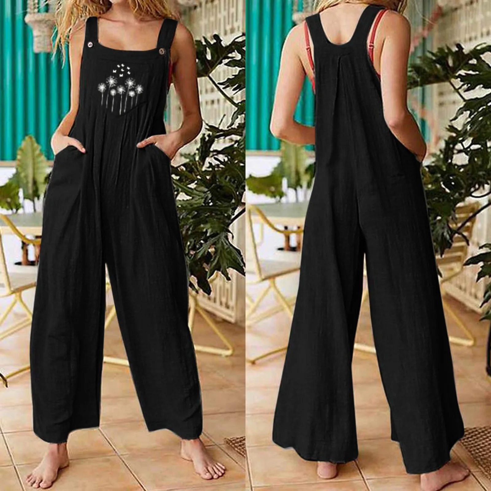 Комбинезон женский с цветочным принтом модный винтажный свободный Ромпер на