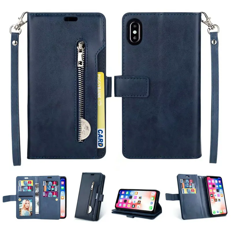 Luxury Folio Wallet Leather Case for iPhone X XR XS MAX 5 5S 5G SE 6 6S 7 8 PLUS Card Slots Zipper Pocket For 11 Pro Max | Мобильные