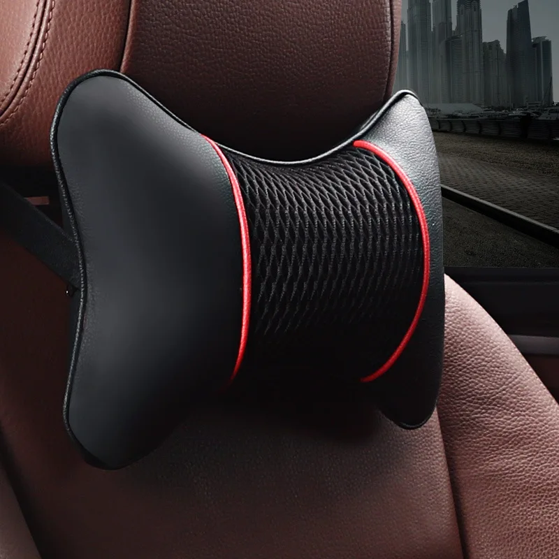 

3D mesh Car Neck Pillows Both Side Pu Leather 1set Pack Headrest For Head Pain Relief Filled Fiber Universal Car Pillow
