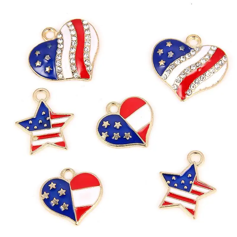 Американский флаг Подвески звезда в форме сердца с Стразы из эмали подвески для