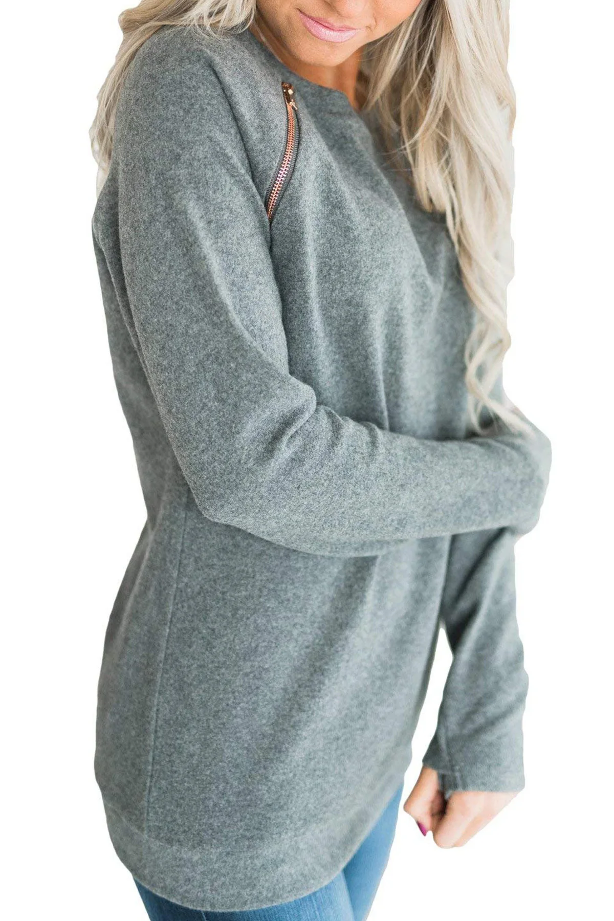 Новая женская модная толстовка на молнии с круглым воротником и длинными