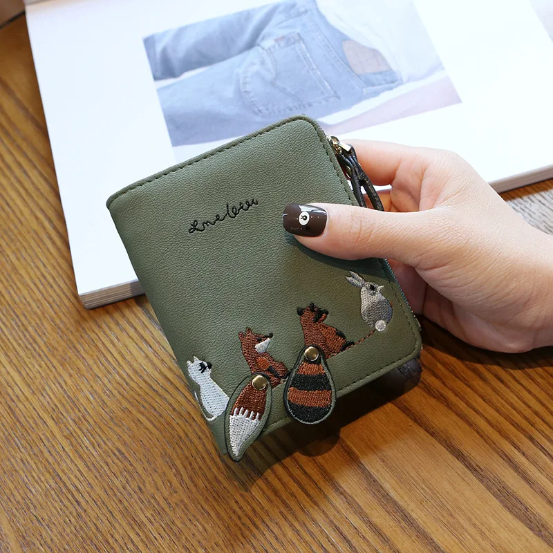 Женский кошелек с милыми животными маленький на молнии для девочек брендовый