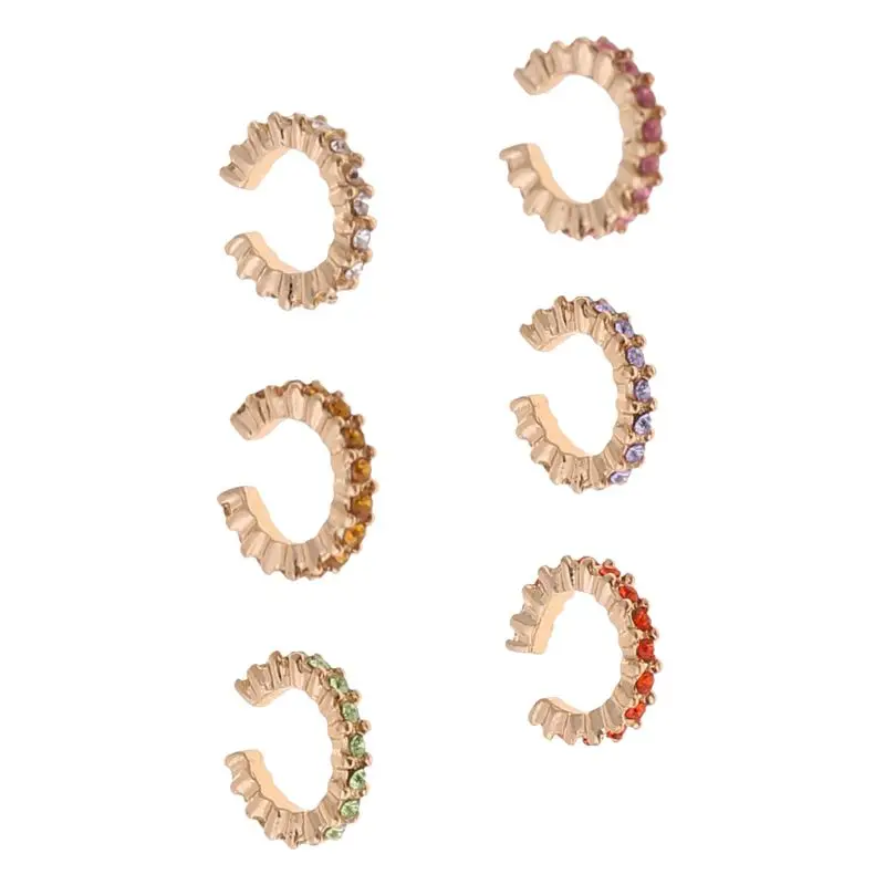 

Bohemian Stackable C Shaped Rainbow Cubic Zirconia Ear Cuff Clips Huggie Studs Non Pierced Hoop Earrings Fashion Jewelry