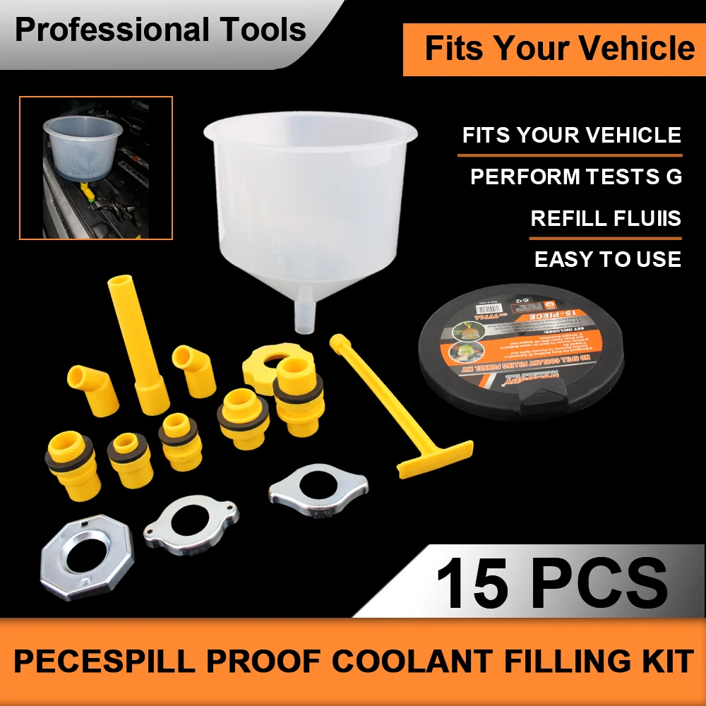 

Plastic Filling Funnel Spout Spill Proof Coolant Filling Kit Fit Universal Vehicles 15Pcs/Set Pour Oil Tool Car Accessories