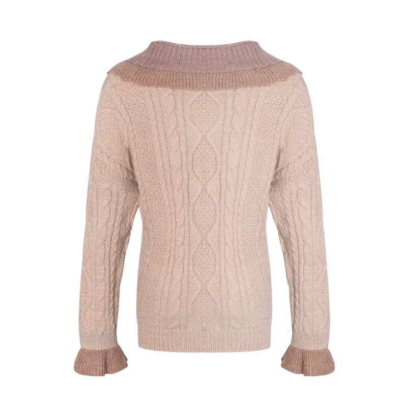 TWOTWINSTYLE женский свитер в стиле пэчворк с оборками v-образным вырезом и