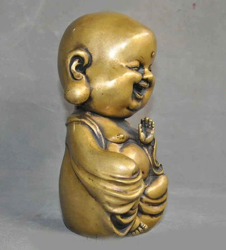 

wedding decoration 9"old Chinese bronze Buddhism laughter Maitreya Buddha Statue
