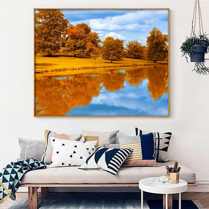 DIY Цифровая живопись озеро пейзаж креативное искусство Гостиная для взрослых