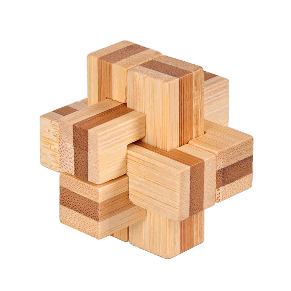 

New Design IQ Brain Teaser Kong Ming Lock 3D Wooden Interlocking Burr Puzzles Game Toy Bamboo Small Size 4.5cm For Adults Kids