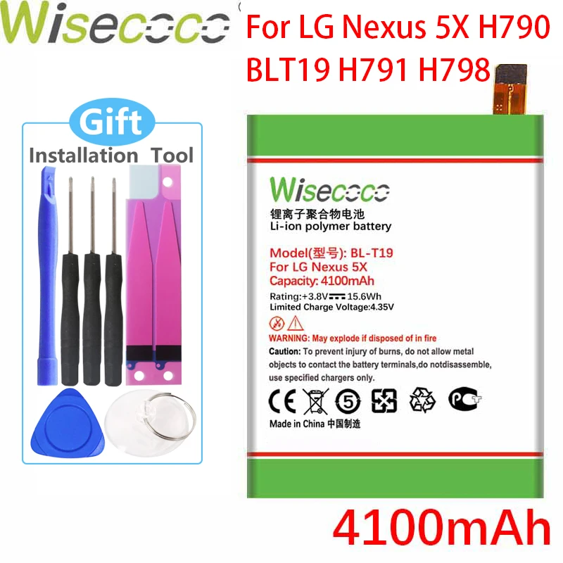 

Wisecoco 4100mAh BL-T19 Battery For LG Nexus 5X H790 H791 H798 Phone High Quality Battery+Tracking Number