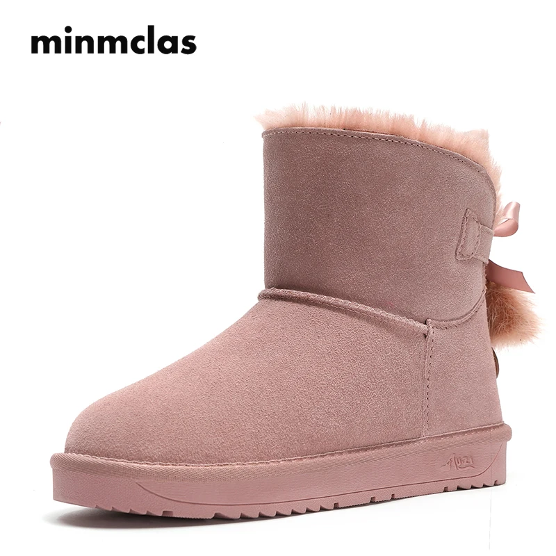 Minmclas/женские кожаные зимние сапоги; женская обувь с мехом лисы; Новинка года; зимние теплые студенческие женские ботильоны