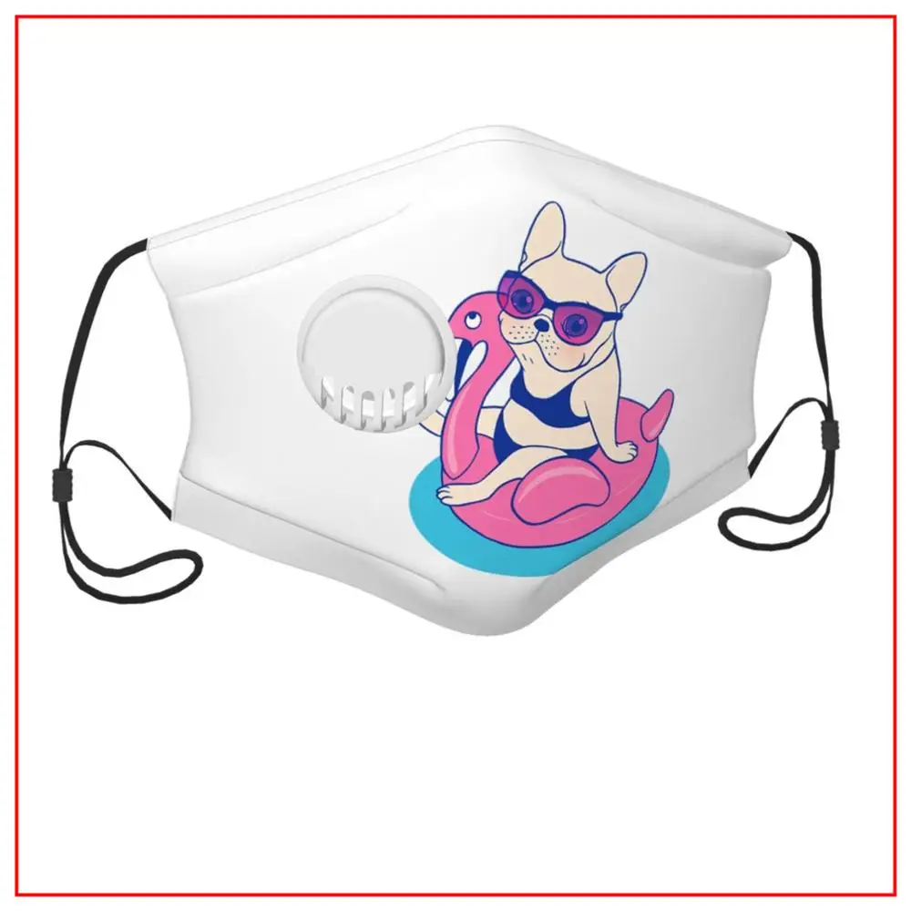 

Kids Men Women face mask Frenchie Enjoys Summer In Swimming Pool Washable Cloth Mondkapjes Masbaar face mask designer Bandana