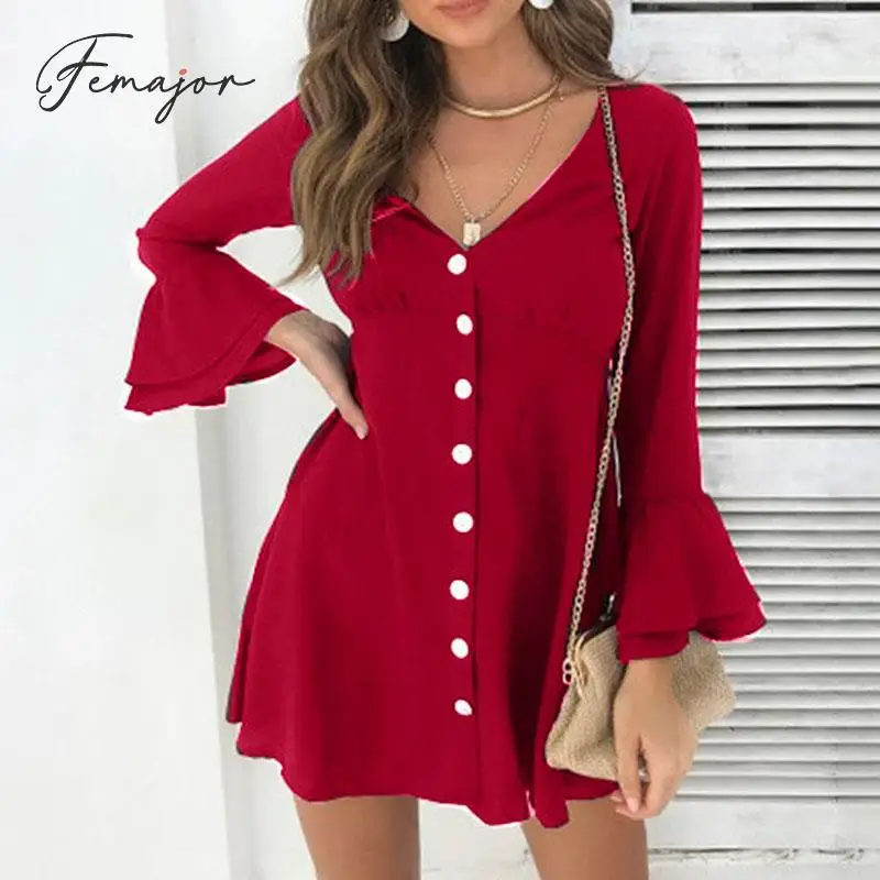 Femajor 2019 осеннее платье Для женщин модные красные короткие вечерние платья