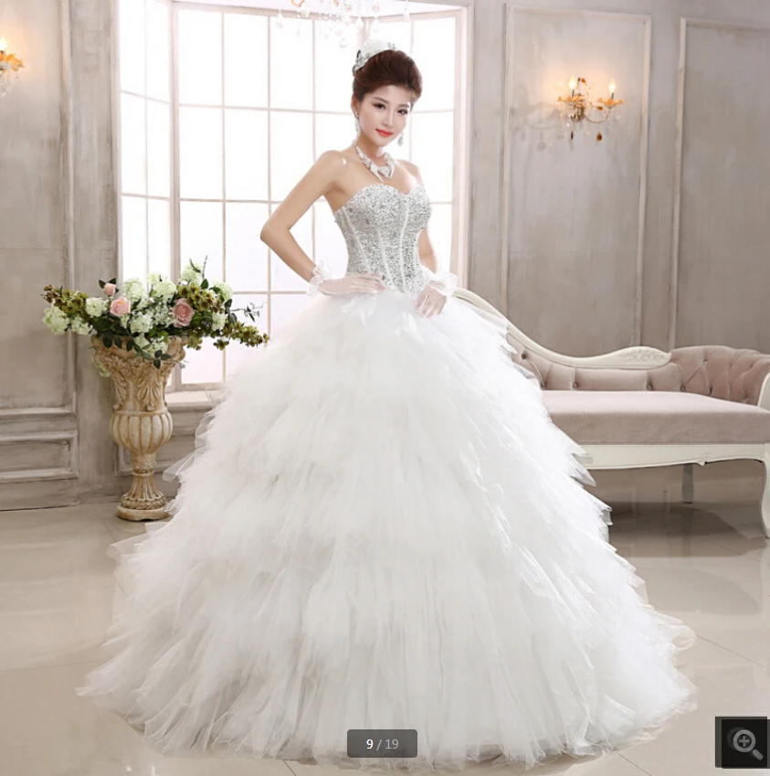 

Robe de Mariage white tulle ball gown wedding dresses strapless sweetheart neck ruffled beading princess bride dress hot sale