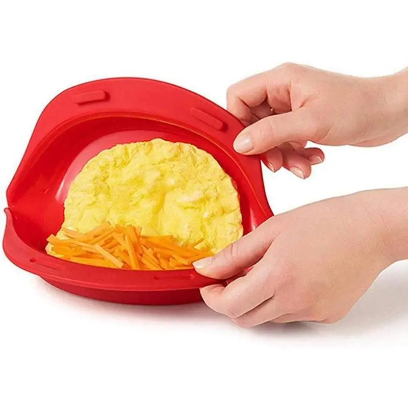 

Folded Red Silicone Egg Roll Baking Tray Microwave Omelette Maker Steamed Vegetables Cooking Pan