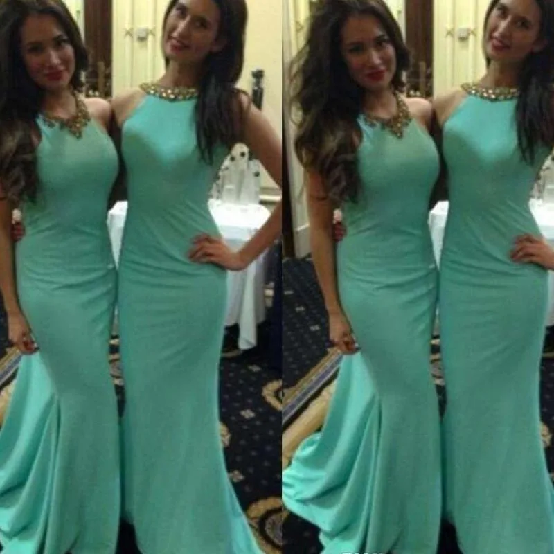 

Simple Mint Green Bridesmaid Dresses Mix Style Backless Beaded Jewel Mermaid Long Gowns Elegant Cheap Party Dress