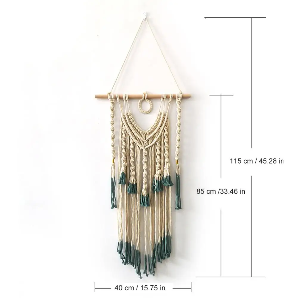 Настенный зеленый и бежевый Тканый гобелен бохо шик кисточки подвеска настенная