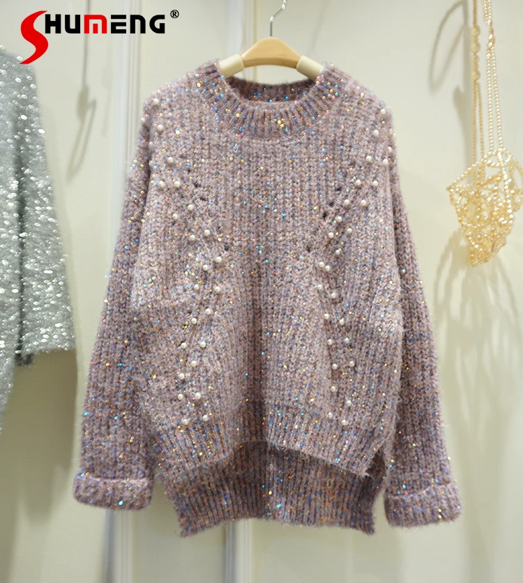 

Винтажный яркий Шелковый вязаный свитер контрастных цветов, Женская Корейская универсальная стройнящая осенняя одежда, трикотаж для женщи...