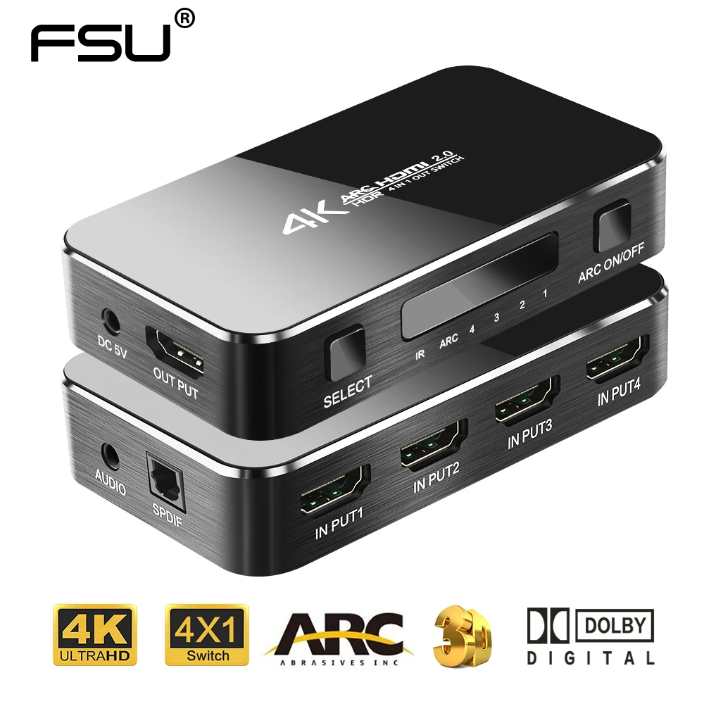 

Переключатель дисплеев, 4 HDMI/HDMI, FSU, 4K, разветвитель, 4 в 1, вывод аудиосигнала, ARC, ИК пульт управления, для Nintendo, PS3, PS4, HDTV