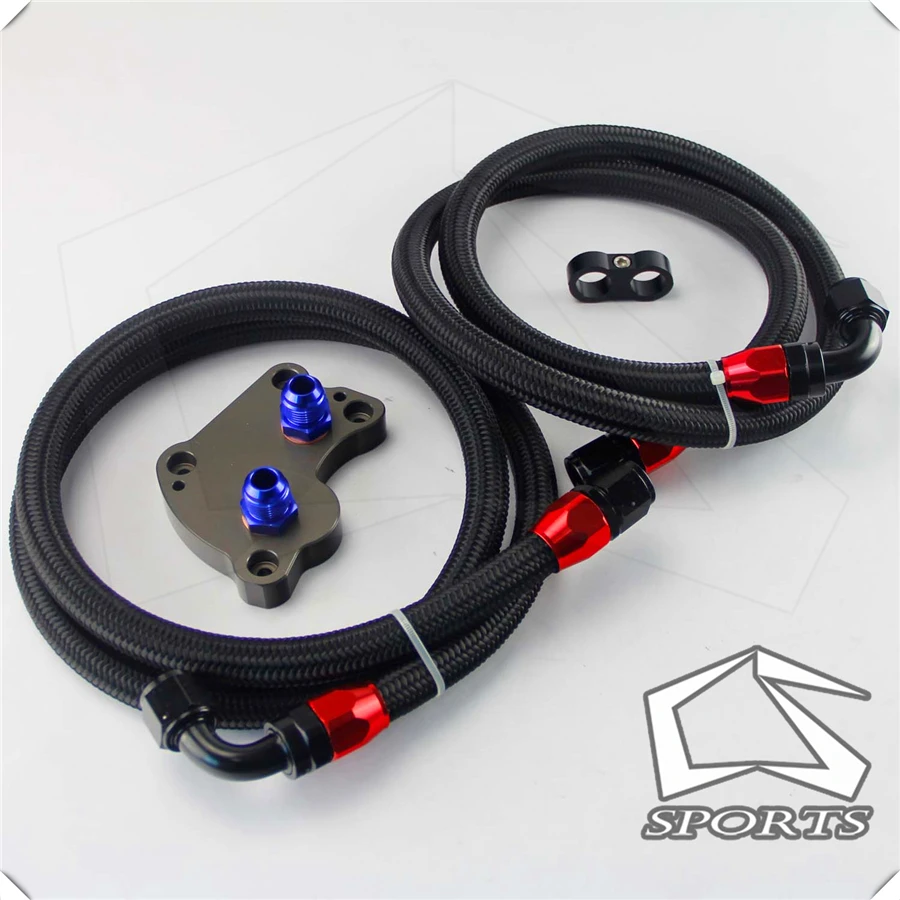 AN10 фильтр Сэндвич адаптер + нейлоновая оплетка или СС плетеная масляная линия