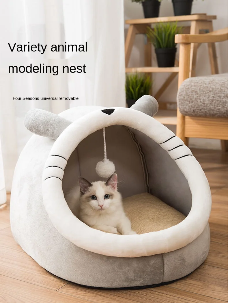 

Cat Nest Four Seasons Universal Cat Semi-Enclosed House Villa Winter Warm Removable and Washable Kennel Bed Pet Supplies