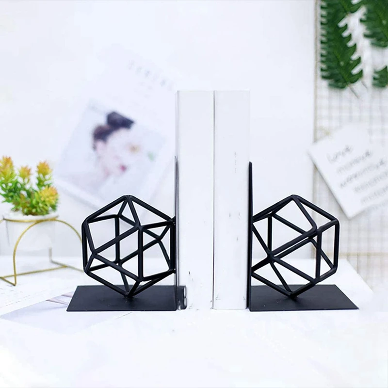

1 Pair Bookends Decorative Book Ends Modern Geometric Design Book Stand for Library Office School Book Display