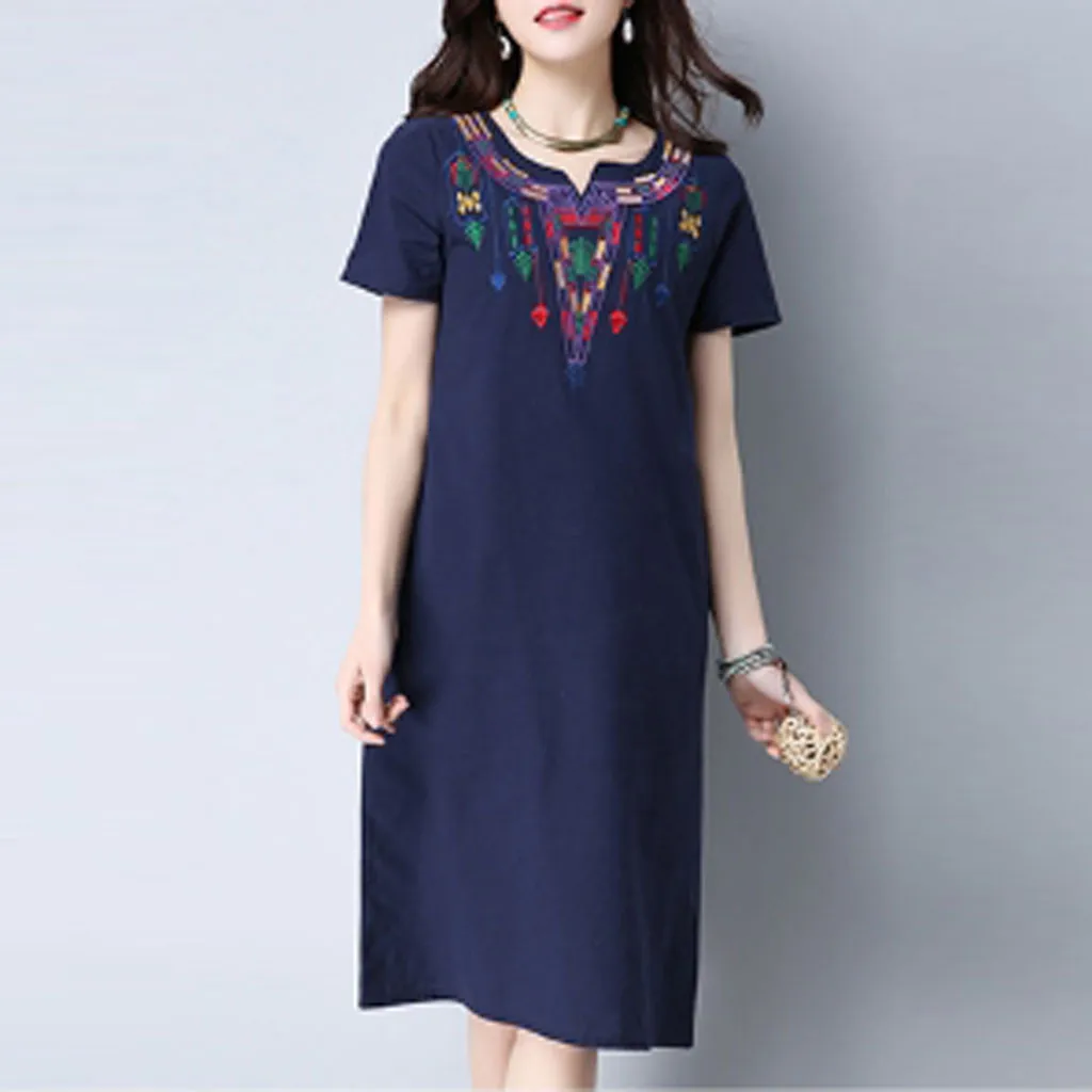 Женское платье с коротким рукавом и круглым вырезом большие размеры|Женские