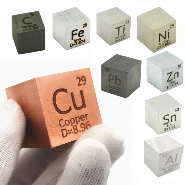 

9 PCS Element Metal Cube Set 10mm Inch 25.4MM Density Periodic Table Element Up 99.99% Purity Cu Titanium C Lead Ni Sn Zinc Al