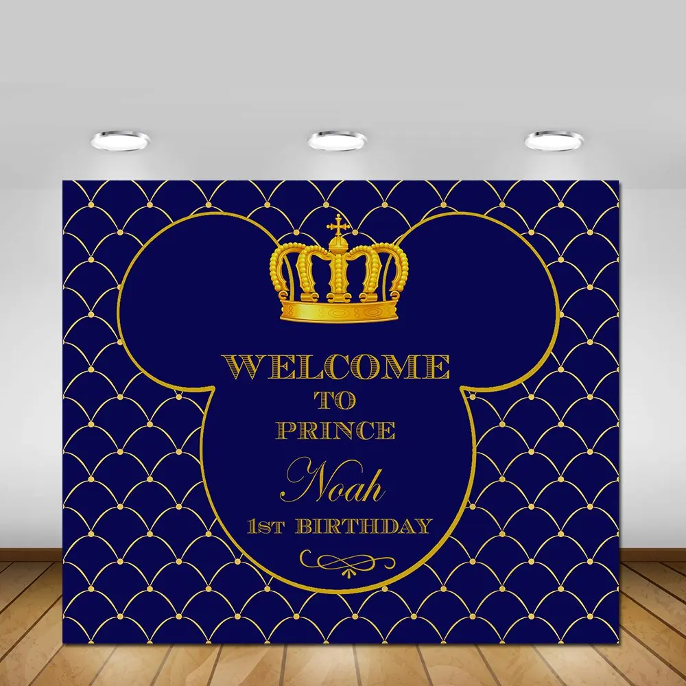 

custom royal blue gold mouse birthday party photo background photography backdrops quality vinyl