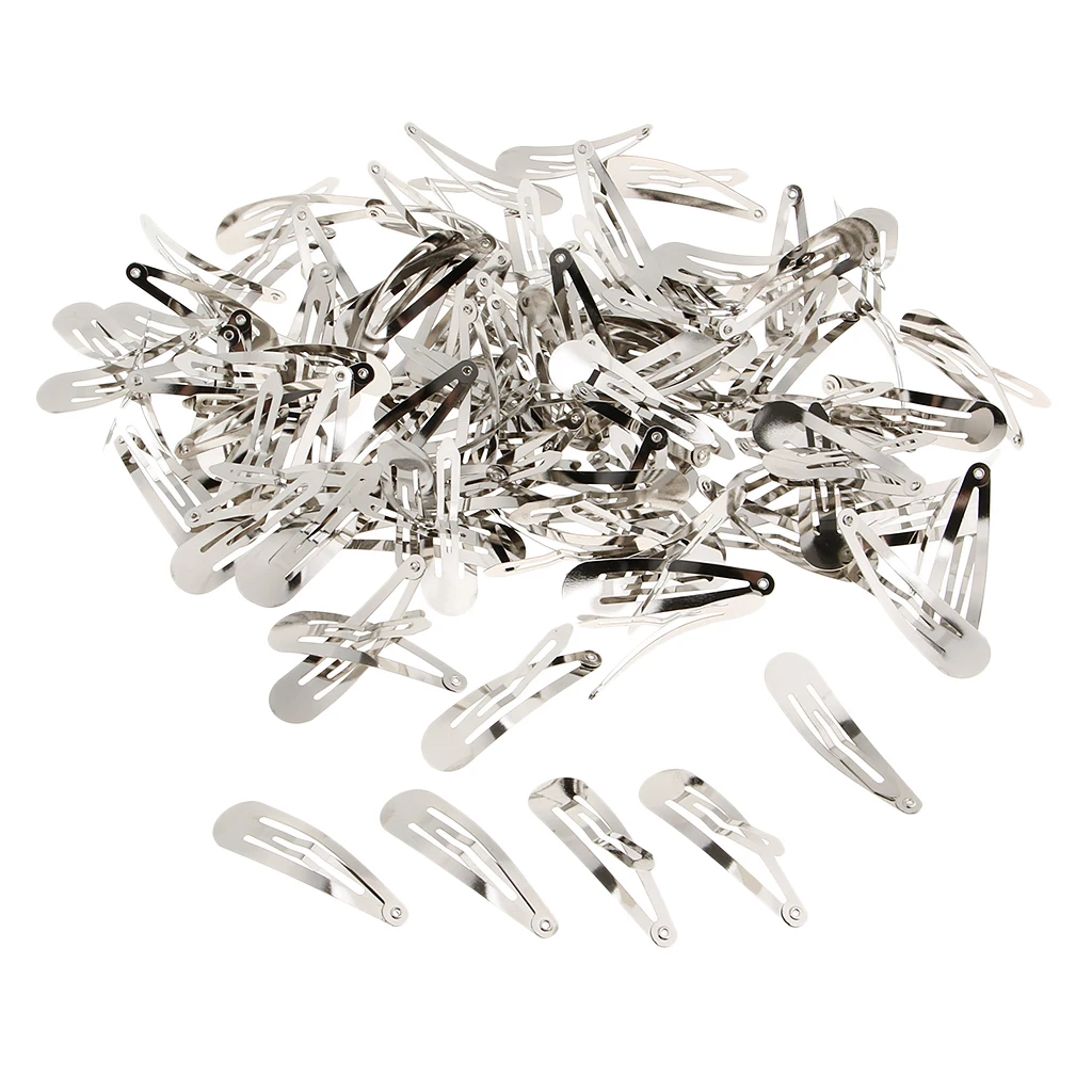 100 Pieces Snap Hair Clips Metal Barrettes Slide for Baby Girls Women Accessories 50 mm
