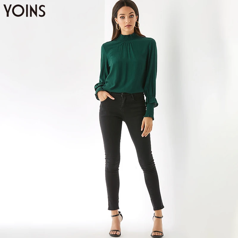 YOINS Осень-зима 2019 Женские топы и блузки воротник с оборками пуговица Замочная