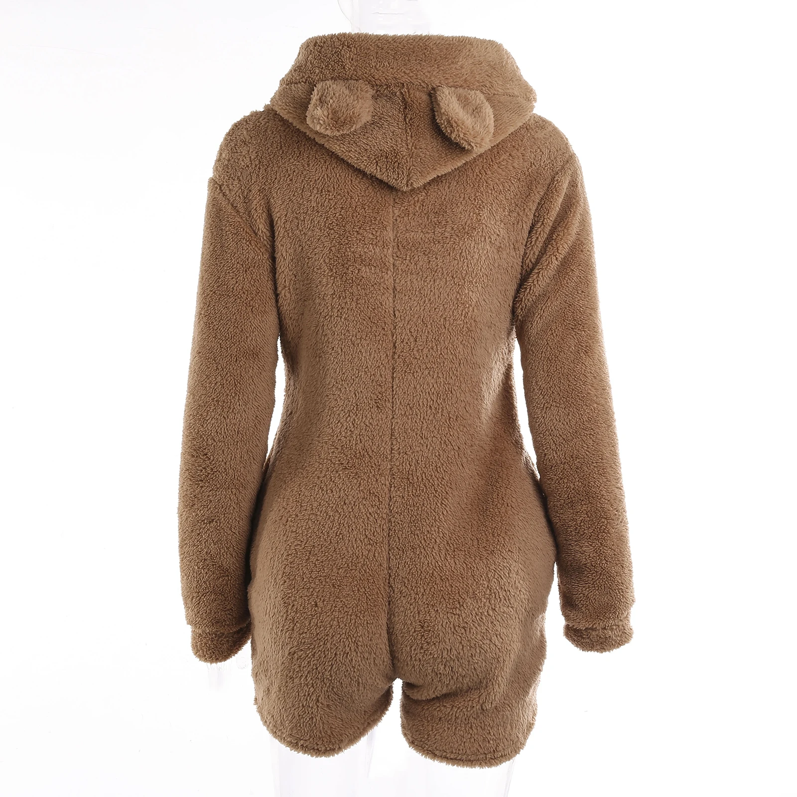 

2021 Winter Flannel Sleepwear Women's Cute Teddy Bear Zipper Hooded Long Sleeve Jumpsuit One Piece Plush Warm Romper Pajamas