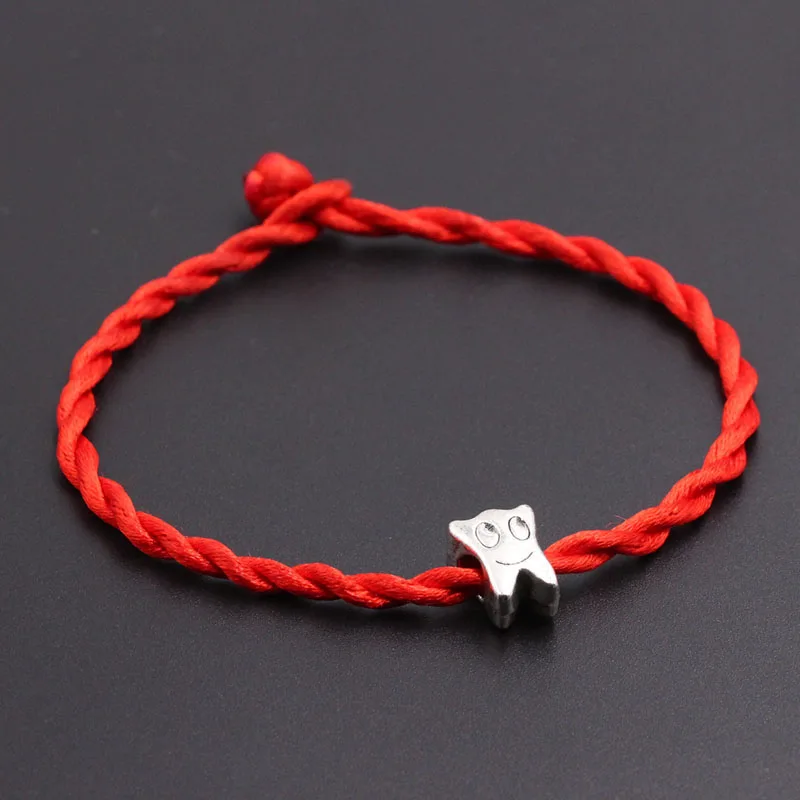 

New Red Thread String Bracelet Lucky Red Handmade Rope Cute Tooth Beads Charm Bracelet for Women Men Jewelry