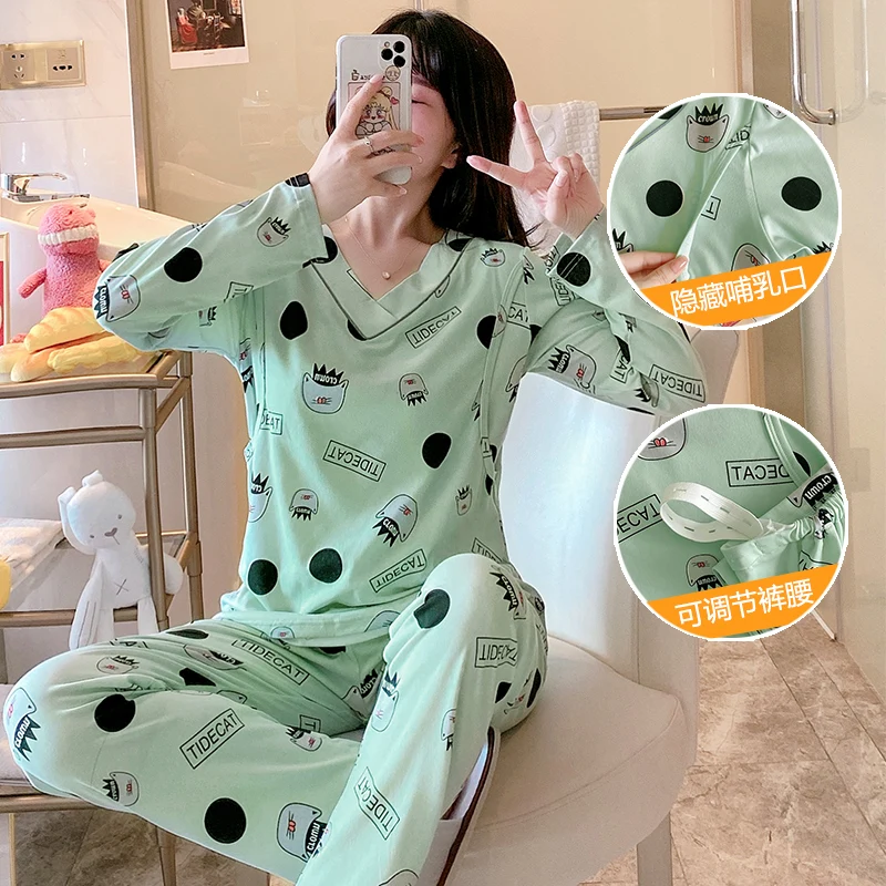 

Pregnant Women's Confinement Clothing Korean-Style pajamas Maternity Pyjamas Spring Autumn Maternity Nursing Wear Homewear Set