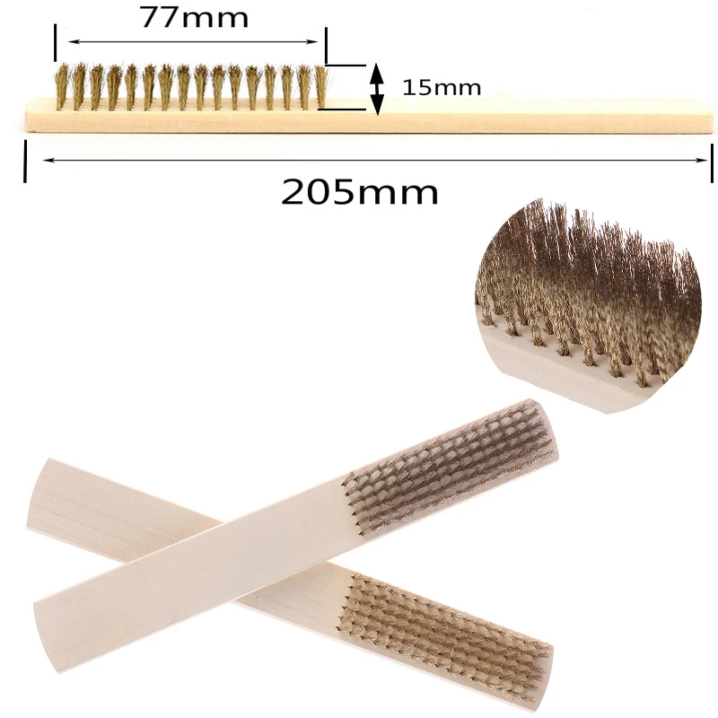 

Copper Wire Brass Wood Handle Wire Scratch Brush 205mm For Metal Cleaning 6/8 Row Hand Tool