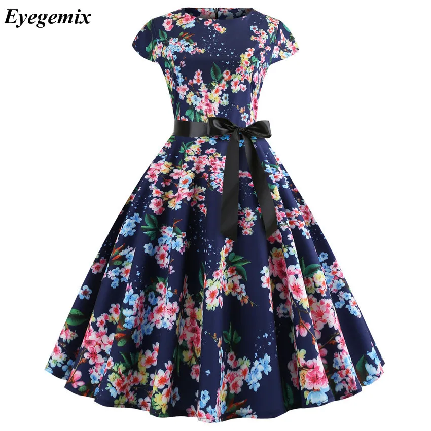 Женское летнее платье 2021 Цветочный принт Ретро Винтаж 1950s 60 повседневное