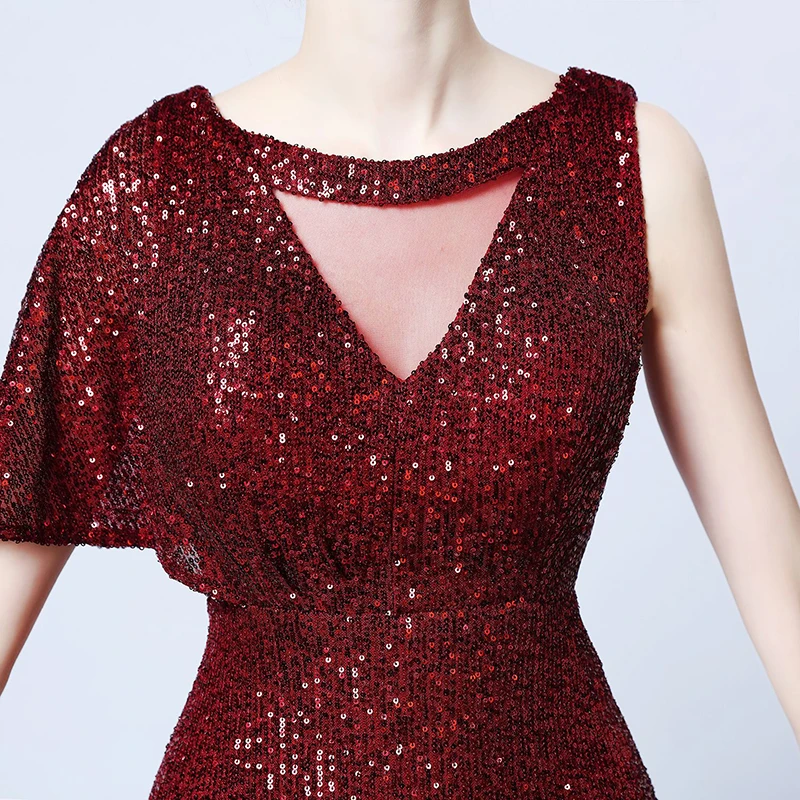 

Evening Dress Simple Sequins O-neck Sequins Mermaid Floor-length Zipper Back Plus size Burgundy Women Formal Party Dress 1175