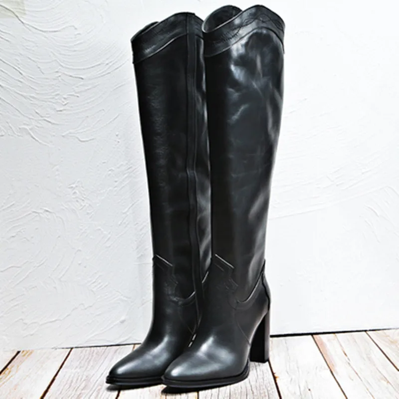 Women's Winter High Boots Brand New Pointed Banquet Stitched High Heels Brown Black Sewing Women's Boots Size 34-43