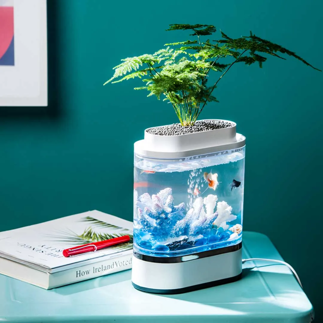 

YouPin Geometry Mini Lazy Fish Tank USB Charging Self-cleaning Aquarium with 7 Colors LED Light Home office Aquarium