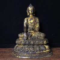 8tibet buddhism temple old bronze gilt cinnabars shakyamuni buddha statue sitting on a double lotus platform amitabha enshrine