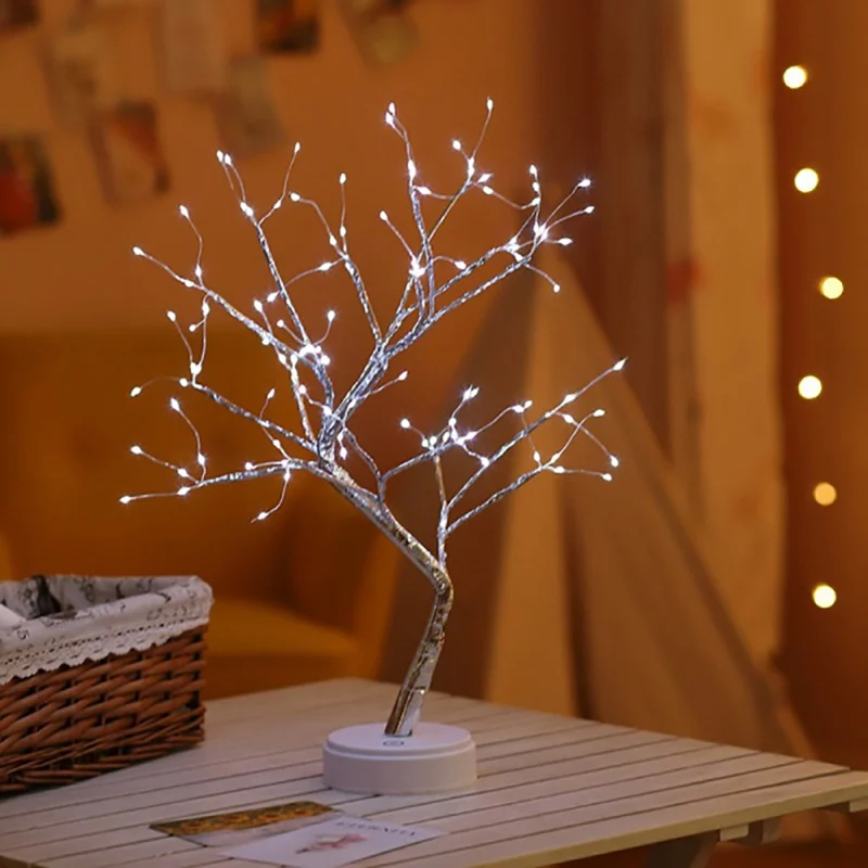 

Xmas tree decorated Fairy tale tree lights LED mini with night light copper wire garland dandelion holiday lights
