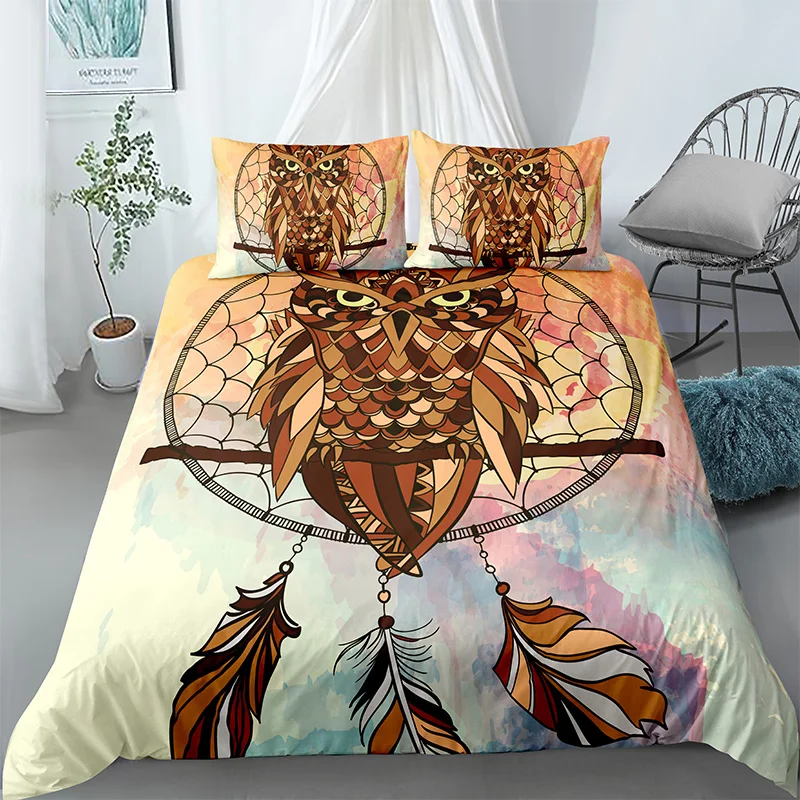 

Fashion 3D Dream Bedding Set Catcher Owl Duvet Quilt Cover Pillowcase Printed Bed Sets 2/3pcs King Queen Size Drop Shipping