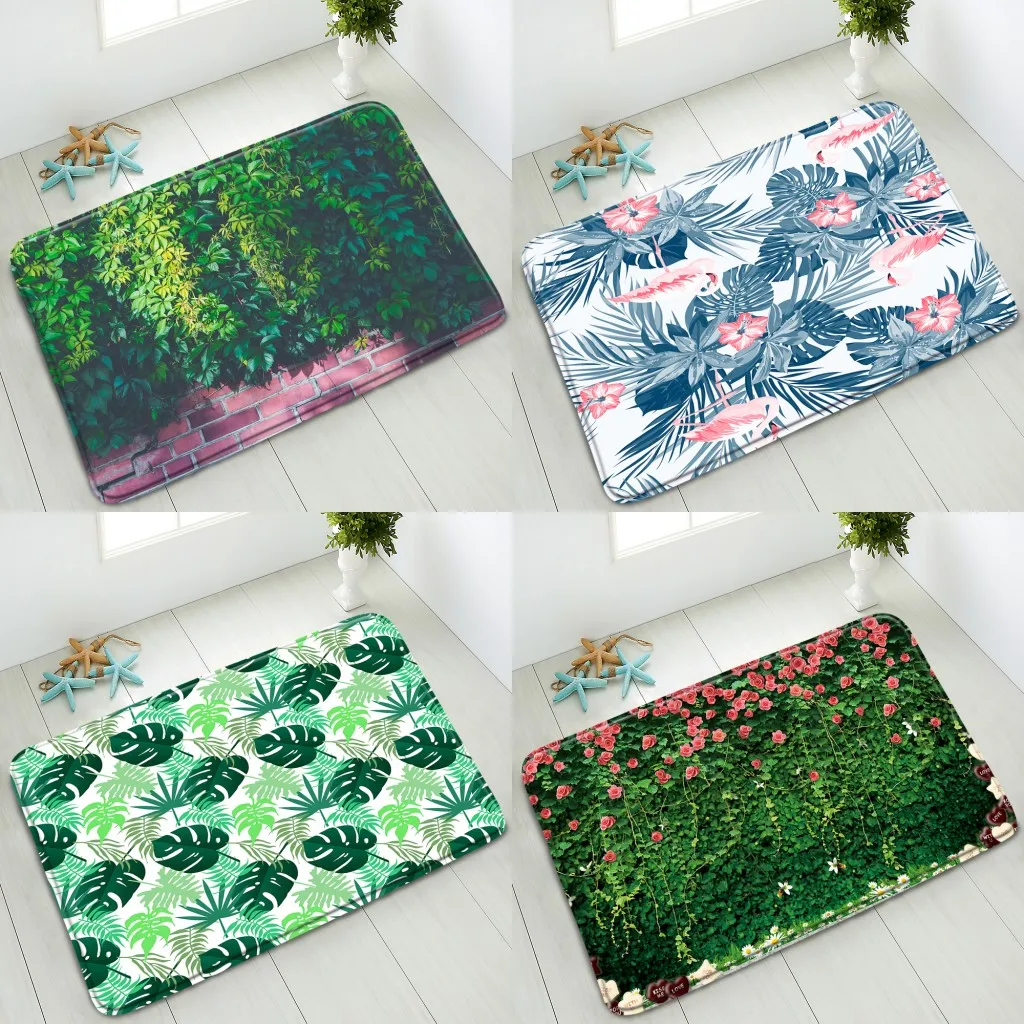 Противоскользящий коврик для ванной фланелевый впитывающий ковер с зелеными